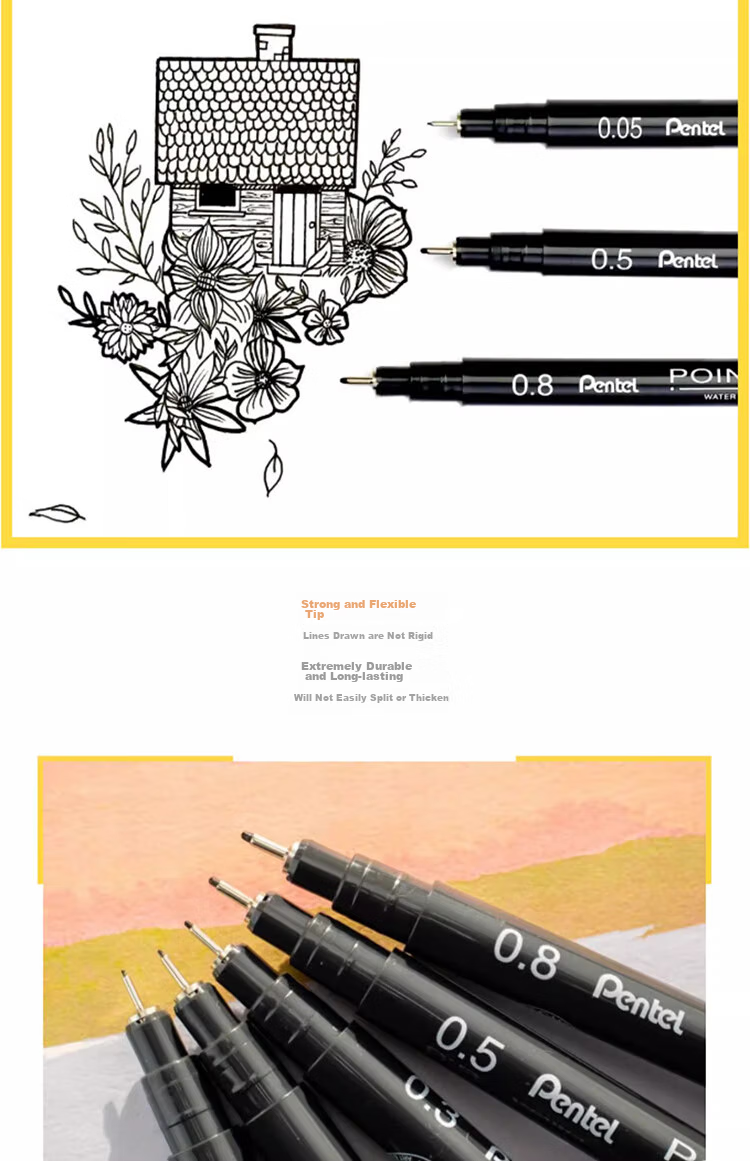 Pentel 0.1mm Water-Based Drawing Needle Pen, Art Drawing Outlining Pen, Comic Design Line Pen, S20P-1A 9