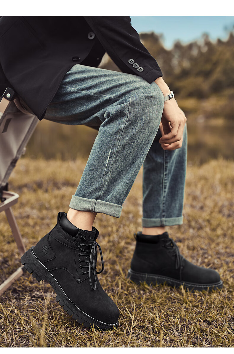 HLA Couple Boots, Yellow Boots for Men, Comfortable Thick-Soled Martin Boots, Men's Style T249, Earth Yellow Color, Size 42 9