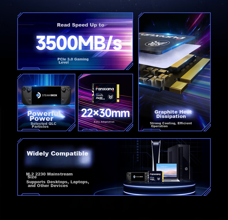 FANXIANG 500GB SSD Solid State Drive M.2 Interface NVMe Protocol PCIe 3.0 2230 Small Size Specification Computer Gaming Machine Expansion Hard Drive S530Q 2