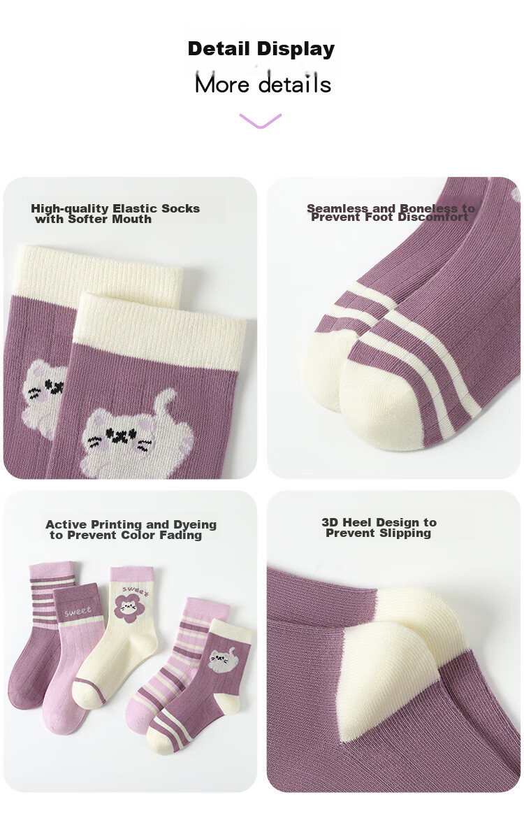 MiiOW Children's Socks for Girls, Mid to Big Kids Cotton Socks, Student Baby Autumn And Winter Comfortable Breathable Versatile Casual Mid-Calf Socks 11