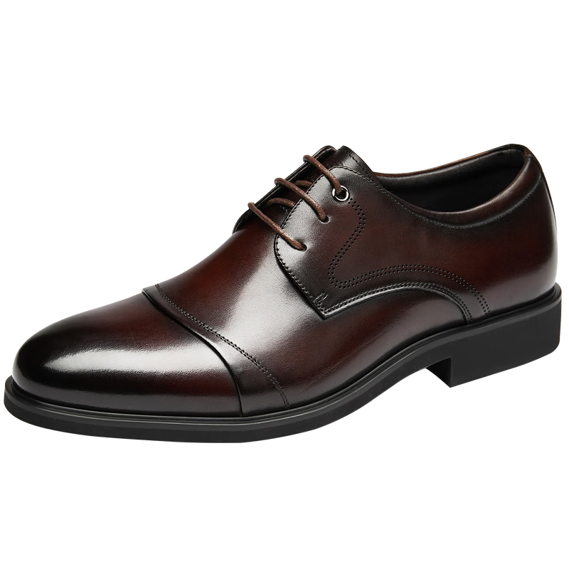 LAORENTOU Pointed Toe Leather Shoes for Men, Casual Soft Sole Formal Business British Style Work Office Leather Shoes 200240 Coffee 39
