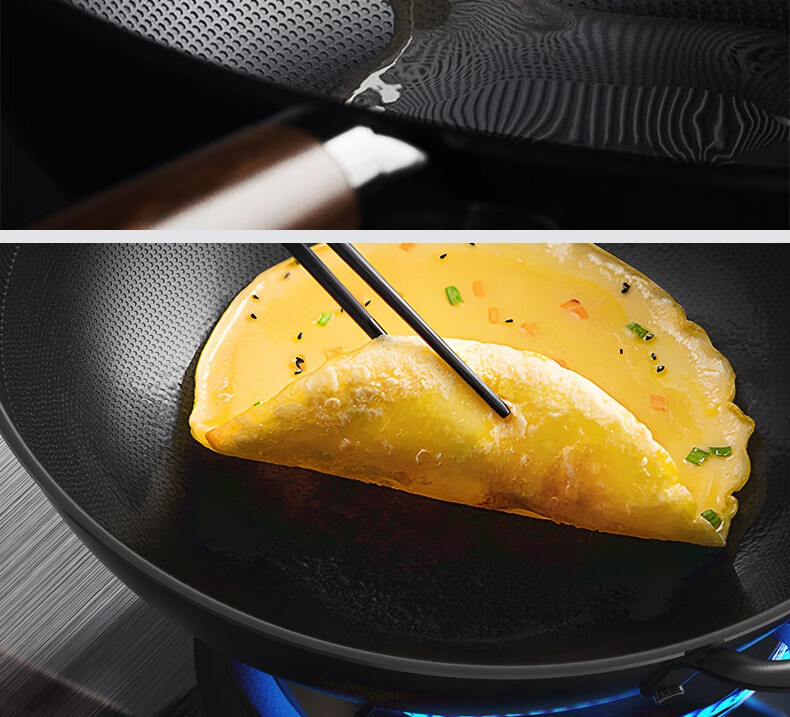 Kobach Wok Iron Pan Non-Stick Frying Pan, Uncoated Bionic Non-Stick Iron Pan, Suitable for Stove, 34cm 6