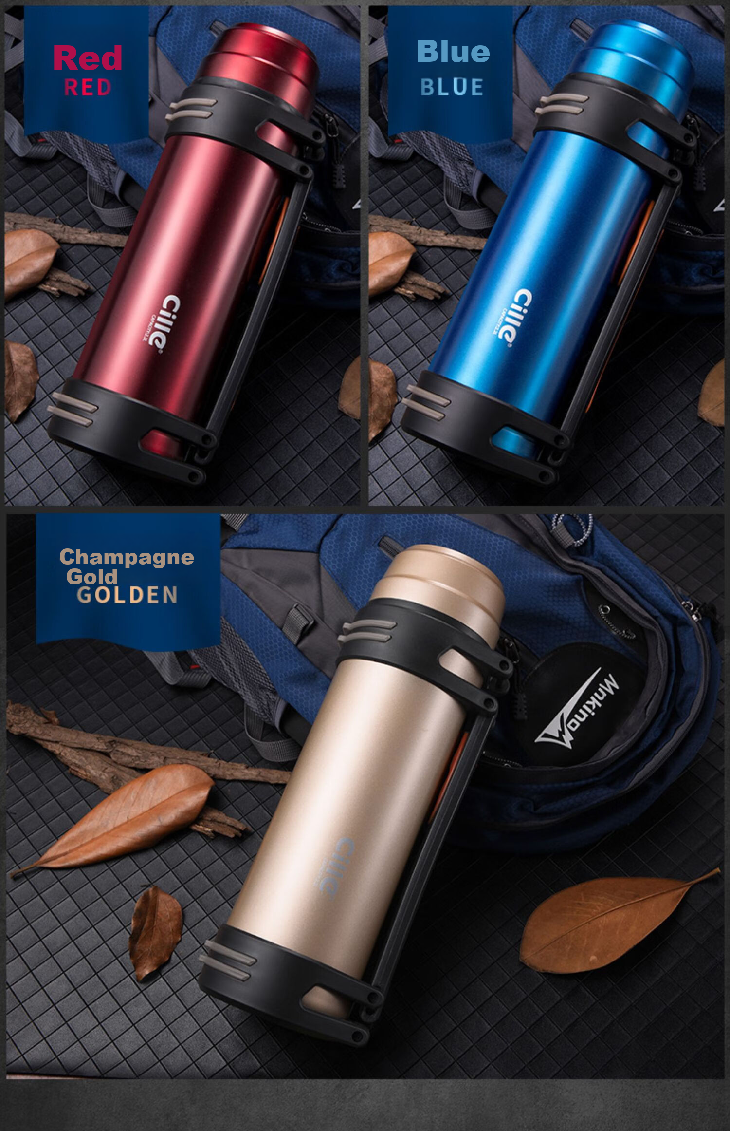 Cille Large Capacity Travel Kettle 304 Stainless Steel Household Electric Kettle Car-mounted Vacuum Outdoor Insulated Water Bottle Black 1.9L 11