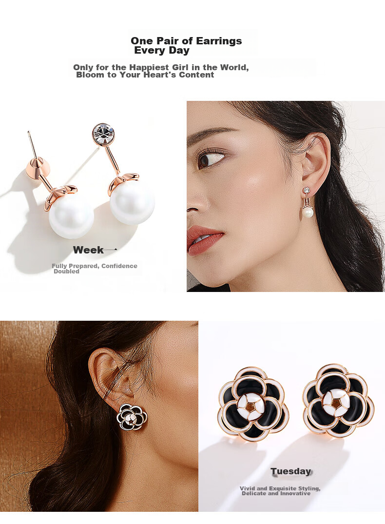 Dairuo 925 Sterling Silver Stud Earrings, Versatile And Trendy, Slimming Effect, Elegant Rose Design, Practical Birthday Gift for Girlfriend 4