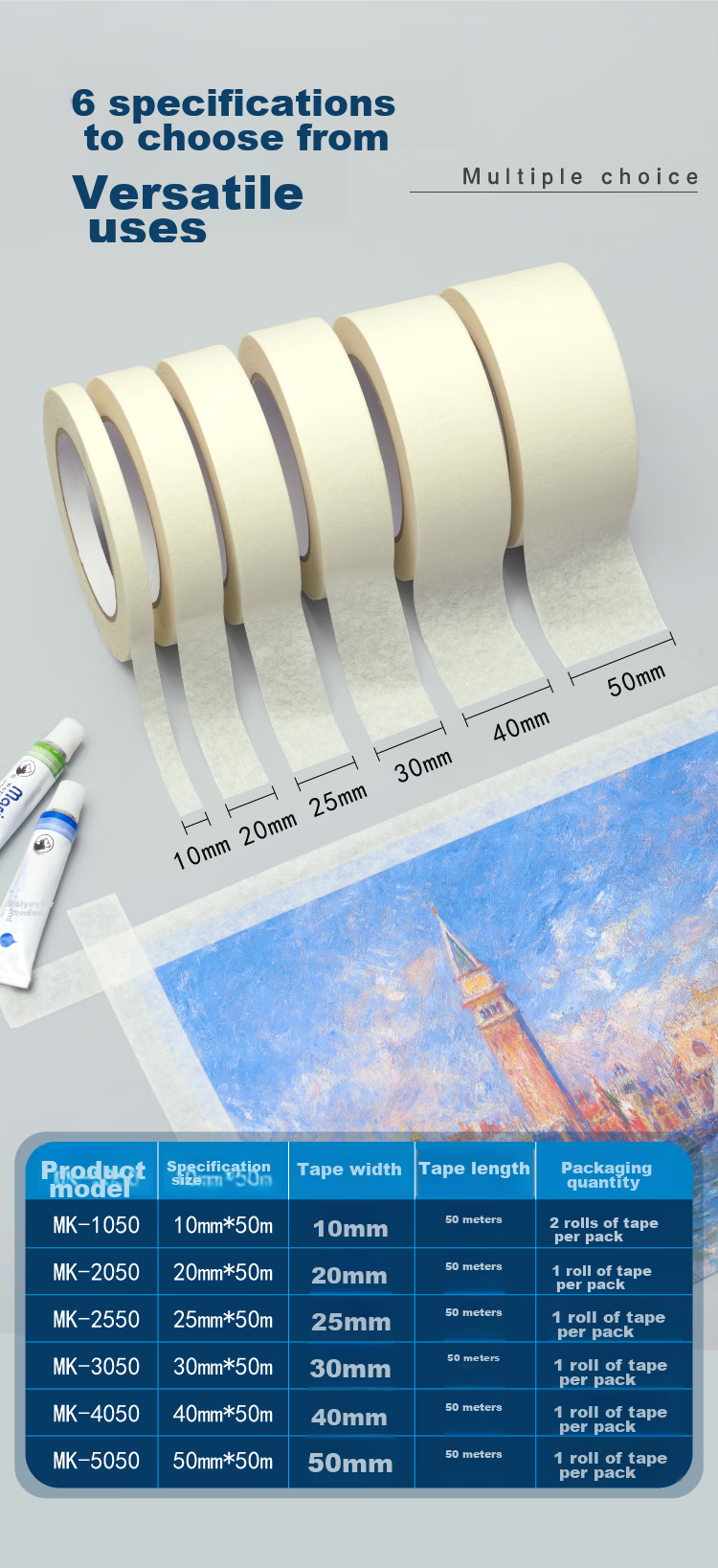 DSB Masking Tape 10mm*50m 2 Rolls, Renovation Cover Tape, Traceless Sticker, Bean Tool, Art Student Special Adhesive, Painting Sketch Grout Tape MK-1050 7