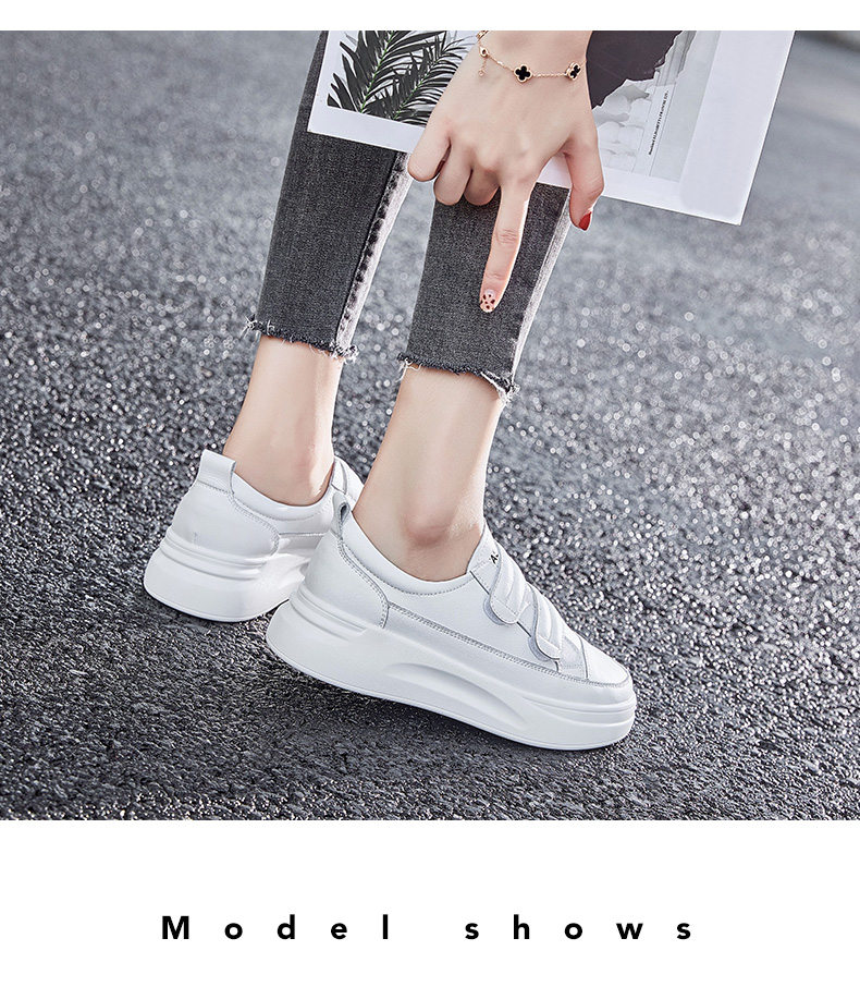 ZHR White Sneakers for Women, High-Quality Cowhide Upper, Thick-Soled Heightening Slimming Casual Shoes, Classic Velcro Versatile Sports Shoes AH109 White 37 14