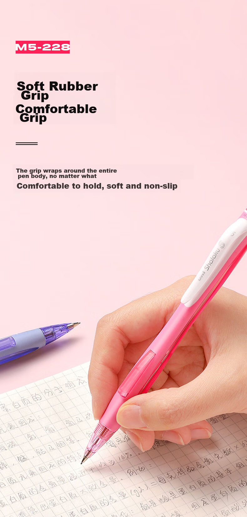 Mitsubishi (Uni) Student Mechanical Pencil M5-228 with Side Button for Lead Extraction, Eraser Included, Light Blue, Single Pack 5