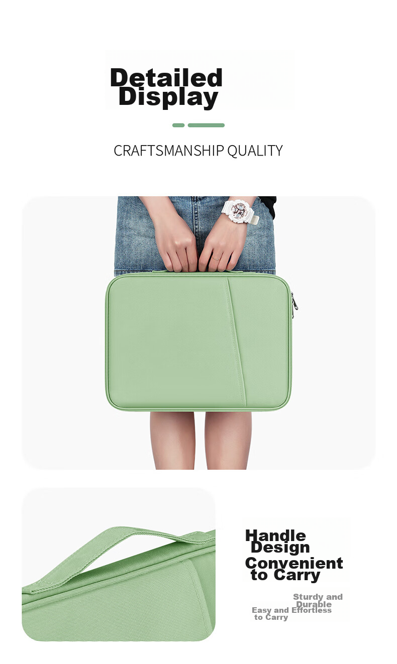 JPLAYER Tablet Storage Bag, 13-Inch Shockproof Protective Case, Handbag Suitable for IPad Pro/Huawei MatePad Pro 12.6/Lenovo Xiaoxin/Xiaomi, Fresh Gree 9