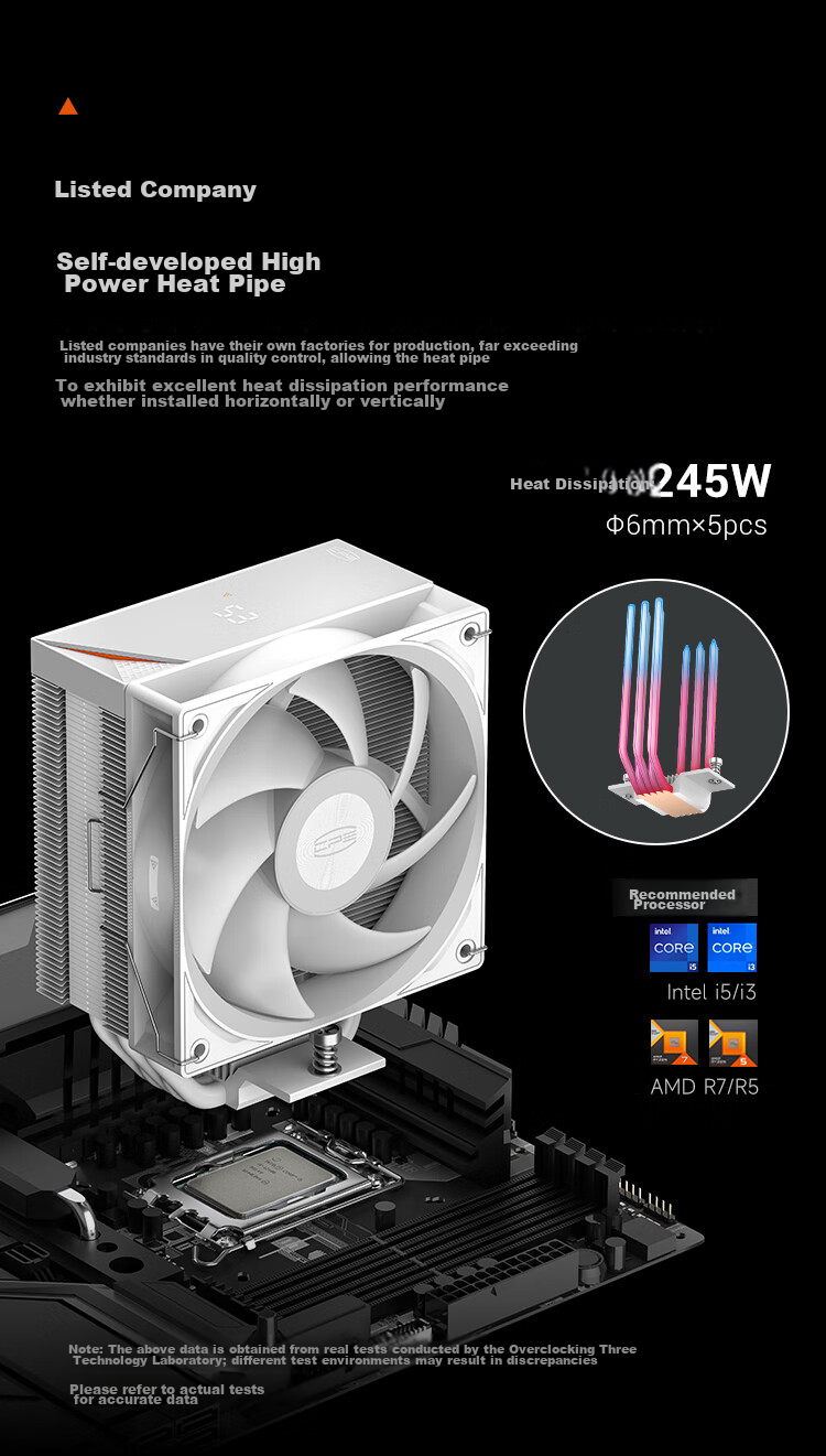 PCCOOLER RT500 ARGB WH Digital Display CPU Air Cooler (5 Heat Pipes / Temperature Display / Triangular Wave Fin / 1700 / AM5) 3