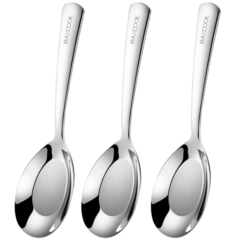 MAXCOOK 316L Stainless Steel Soup Ladle Spoon Set, Large Flat-Bottom Spoon, Serving Spoon, Rice Spoon, Three-Piece Set MCCU3905