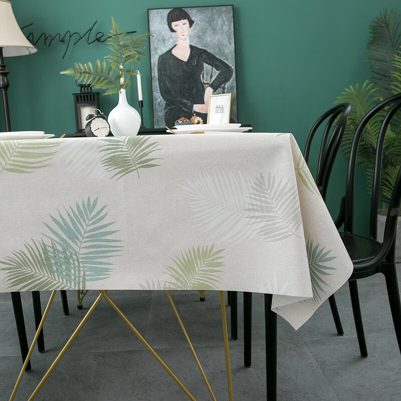 MEIWA Waterproof And Oil-Proof Fabric Tablecloth, High-Quality Square Dining Table Mat, Coffee Table Cover, 130*180cm, Wutong Leaf Patter
