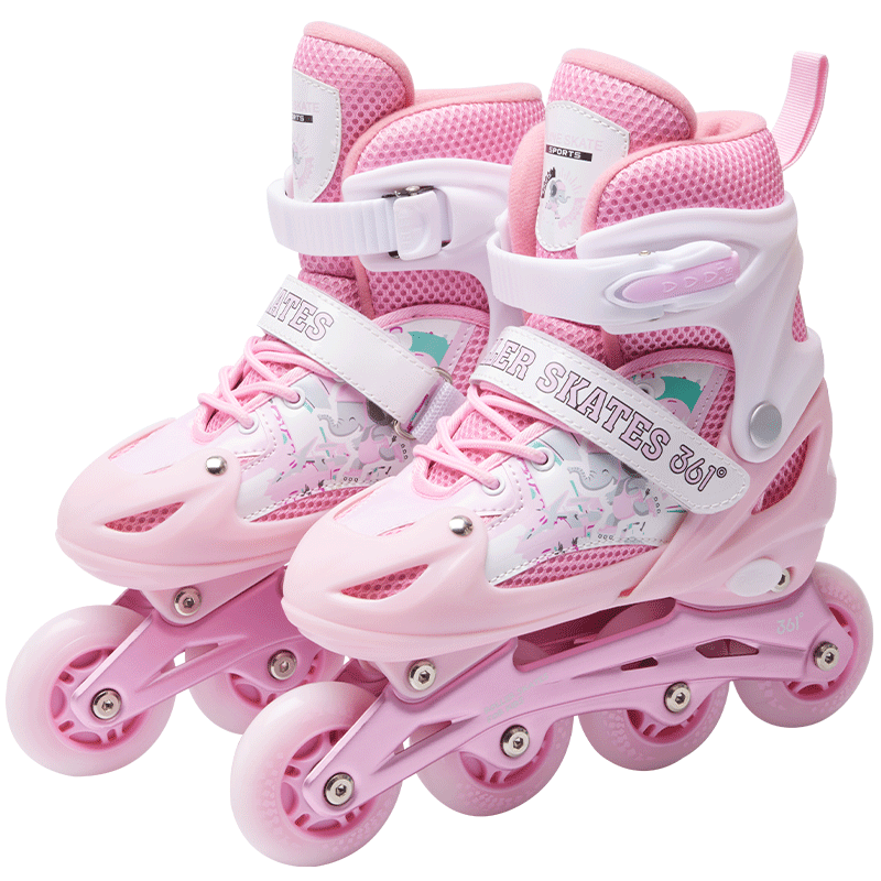 361° Children's Roller Skates for Beginners, Elementary And Middle School Boys And Girls, Inline Skates with Flashing Wheels, Roller Skating Set, Pink M Size