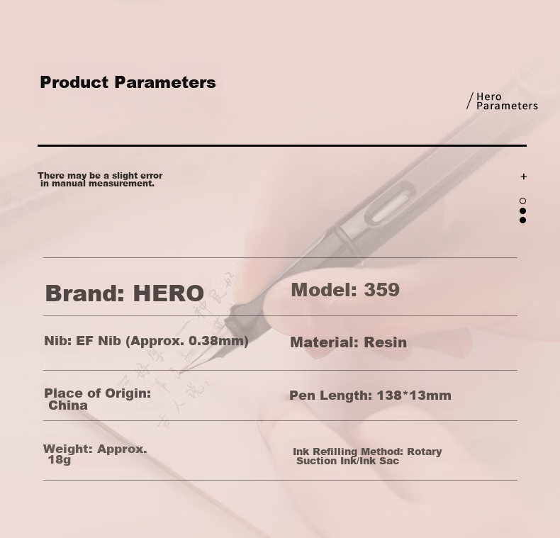 HERO Fountain Pen 359 Ergonomic Design, Soft Black/blue Random Color, EF Nib Thin/Thick Plate Craftsmanship, Student Calligraphy Fountain Pen, Iridium Gold Fountain Pen, Signature Pe 4