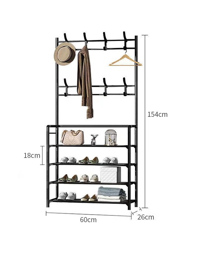 Jinlongxing 4-Tier 60cm Metal Shoe Rack Storage Shelf Entryway Floor Shoe Cabinet Coat Rack Integrated Home Use 11