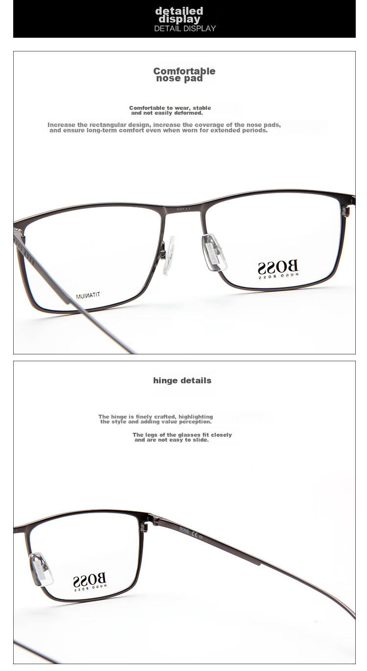 BOSS Celebrity Style, Prescription Eyeglass Frames for Men And Women, Optical Business Frames, Lightweight Titanium Frame 0976 003 57MM 6