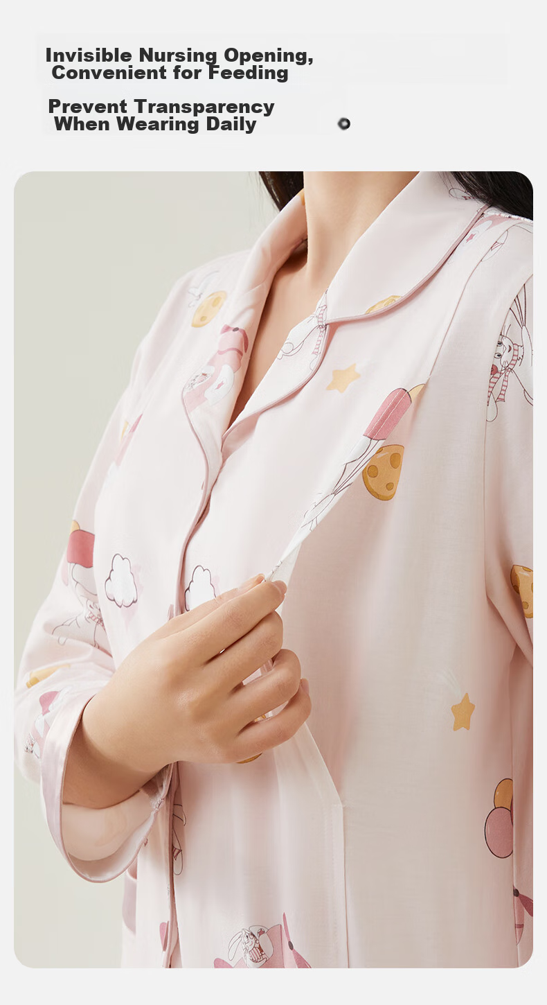October Crystals Breathable Maternity Pajamas Postpartum Nursing Homewear Set Pear Goose Size M 15