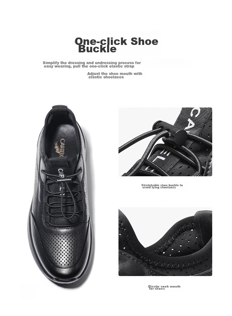 CARTELO Genuine Leather Men's Shoes, Business Casual Sports New Style for Autumn And Winter, Soft Thick-Soled Versatile Commuter Work High-End Black 34