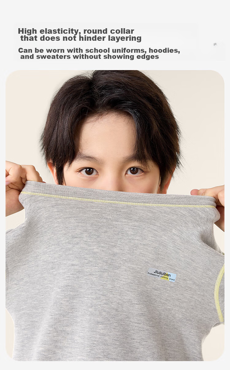 Jiusuiban Children's Thermal Underwear, Boys' Autumn And Winter Medium-Thick Fleece-Lined Cotton Sweater And Pants, for Older Kids, Fleece-Lined Top And Bottom 10