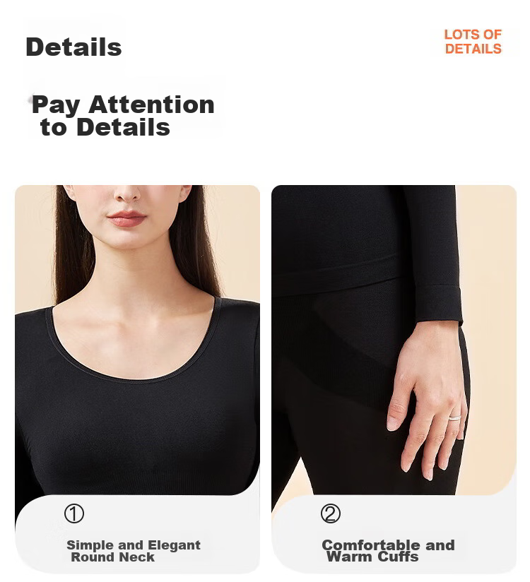 LangSha Women's Seamless Thin Autumn And Winter Thermal Underwear Set, Medium Thickness, Body-Shaping Base Layer, Black, Size M 15