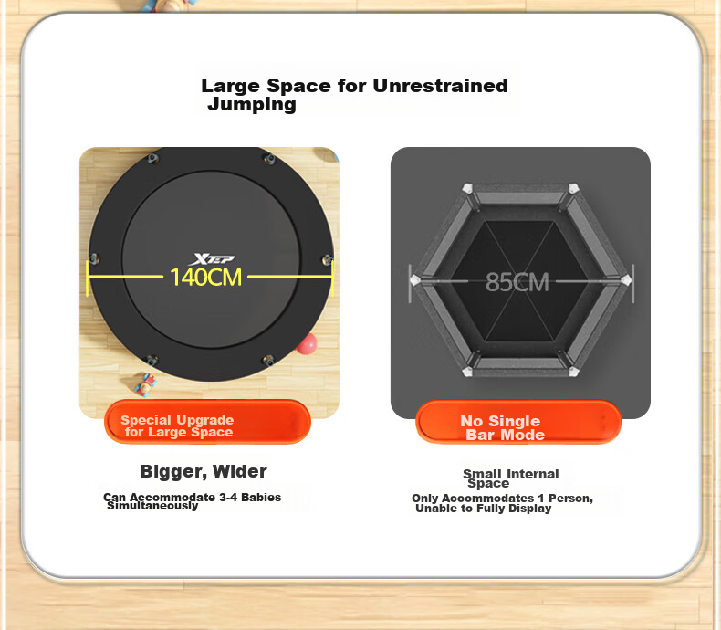 XTEP Trampoline for Children And Adults, Indoor Single Bar Bouncy Jumping Device, Exercise Equipment for Ages 3-10, Home Use 31