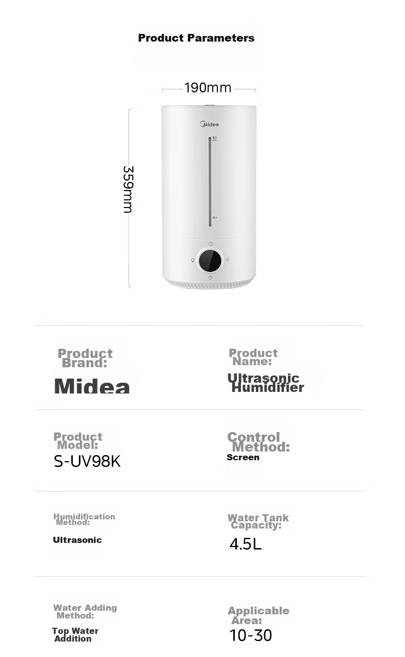 Midea [Ultraviolet Sterilization] Humidifier Air Purifier for Bedroom Home Use Large Capacity Pregnant Women Babies Office Desk Quiet Small Mist Sprayer Birthday Gift S-UV98K 17