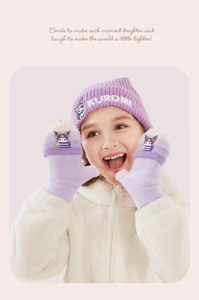 Hello Kitty Children's Winter Warm Knitted Half-Finger Gloves Cute Girls Big Kids Writing 3121D Melody Pink 7