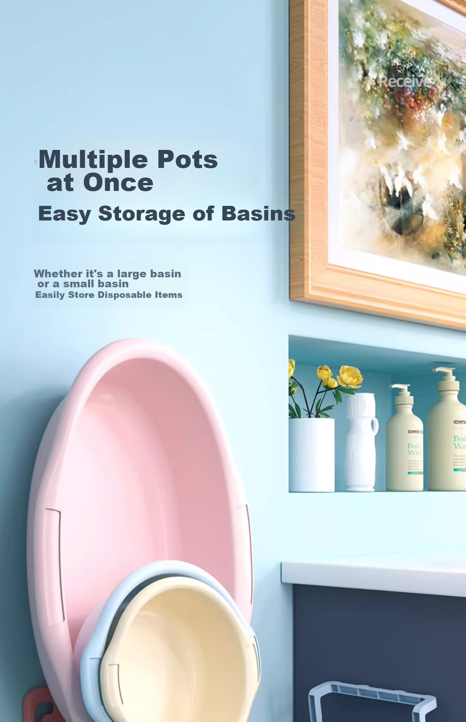MUYA Foldable Basin Storage Rack, No Drilling Required, Wall-Mounted Bathroom Organizer, Toilet Hanging Shelf, Bathroom Storage Solutio 4