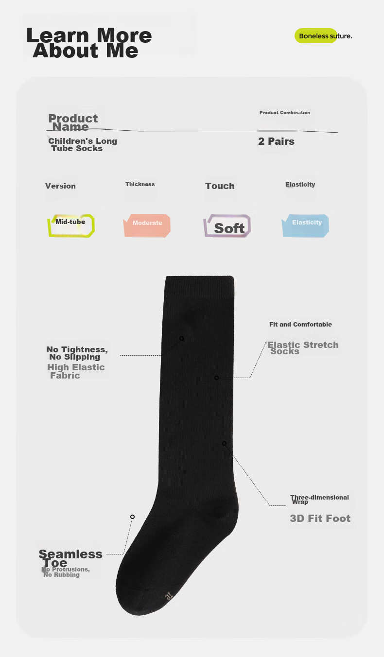 Zhiyouban Children's Mid-Calf Socks, Girls' High Socks for Spring, Autumn And Summer, Black Long Socks for Girls, White Versatile School Uniform Cotton Socks for Students 8