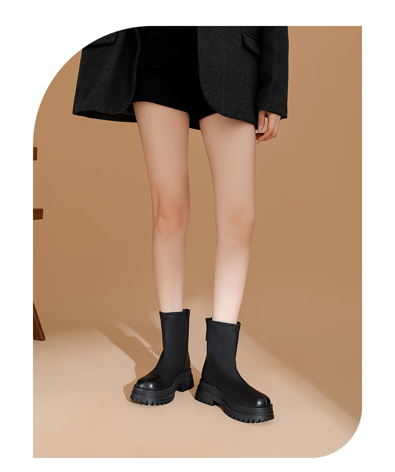 DAPHNE Fashion Heightening Ankle Boots for Women, Autumn And Winter Single Boots, Chelsea Martin Boots, Elastic Slim Boots, Black, Size 39 1