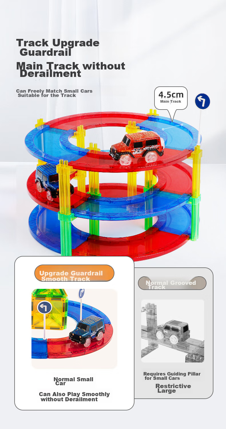 MAGPLAYER Children's Toy, Colorful Window Magnetic Tiles, Magnetic Building Blocks, Traffic Track Car Toys, Gift for Boys Aged 3-6, 82 Pieces 4