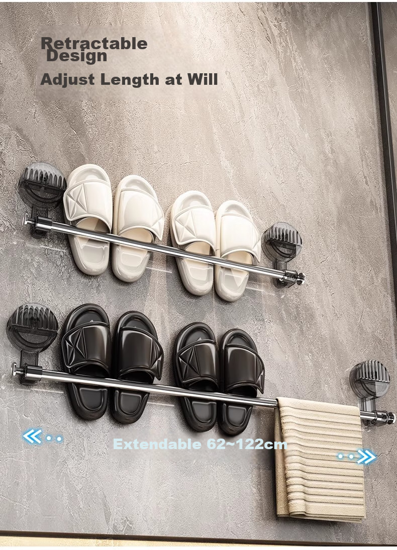 YOUQIN Suction Cup Shoe Rack, Bathroom No-Drilling Extendable Storage Organizer, Toilet Shoe Hanger with Draining Shelf 4