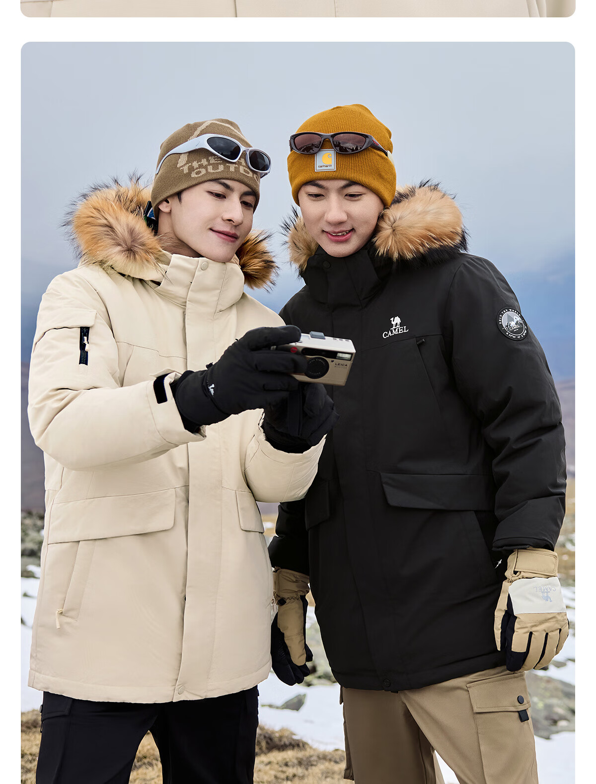 CAMEL Workwear down Jacket, Mid-Length, White Duck Down, Collar, Casual Sports Thickened Coat, Winter Season, M13CAKI038A 45