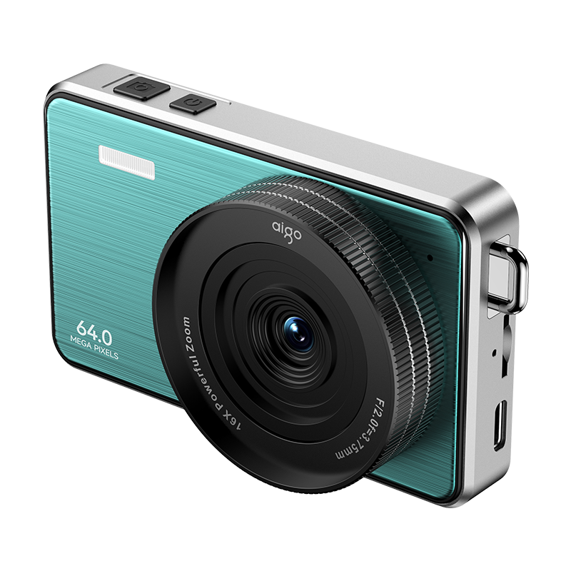 Aigo E8 Student Digital Camera with Touchscreen, Metal Body, Campus High-Definition Travel Alternative CCD, Dual Rear Cameras for Selfies, 64GB Gree