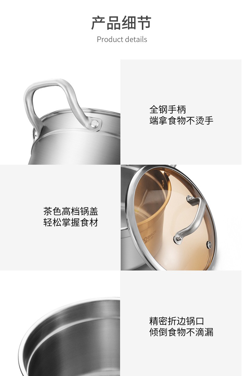 KOBACH Steamer Pot, 304 Stainless Steel European-Style Steamer Pot, Three-Layer Steamer Pot, 28cm, Compatible with Induction Cooker And Gas Stove 9