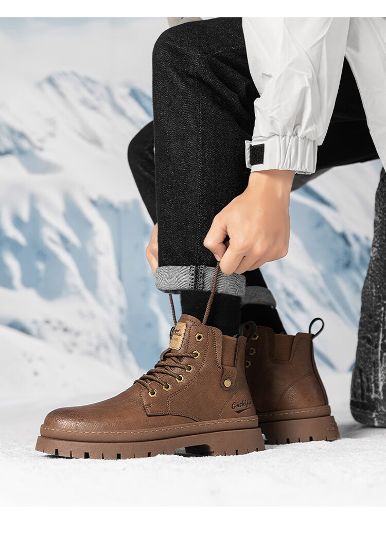 G.N.Shi Jia Men's Martin Boots for Autumn And Winter, Thick-Soled Heightening Retro Distressed Work Boots, Red-Brown, Size 41 (Sneaker Size) 25