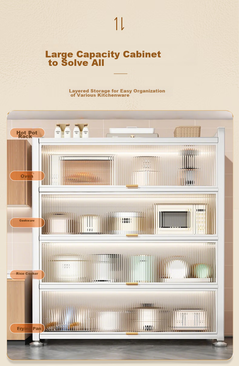 Jiabangshou Kitchen Utensil Storage Rack, Floor-Standing Microwave Oven Organizer, Multi-Layer Dustproof Storage Cabinet, Multifunctional Cupboard, Length 80cm 3