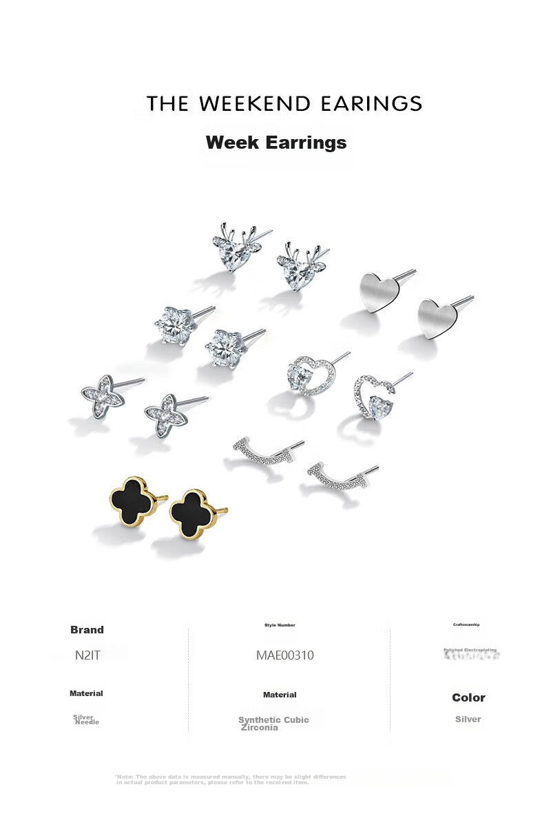 N2it Silver Needle Weekly Earrings Gift Box Set for Women, Ear Piercing Care Kit, Birthday Gift for Girlfriend Or Wife, Practical Present 13