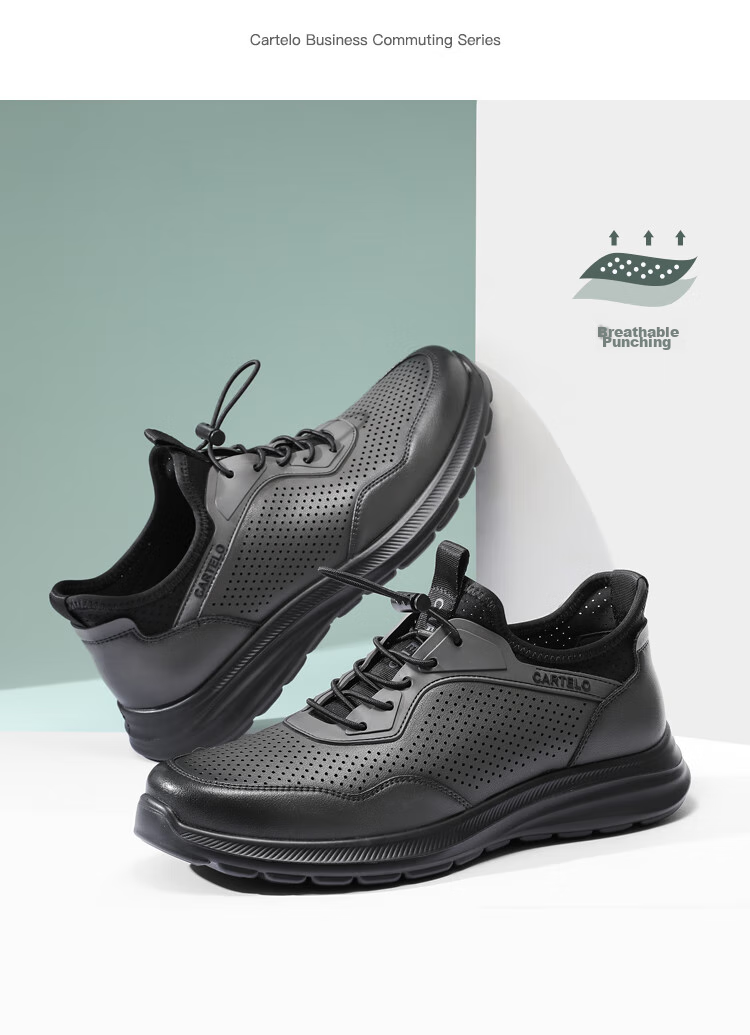 CARTELO Genuine Leather Men's Shoes, Business Casual Sports New Style for Autumn And Winter, Soft Thick-Soled Versatile Commuter Work High-End Black 4