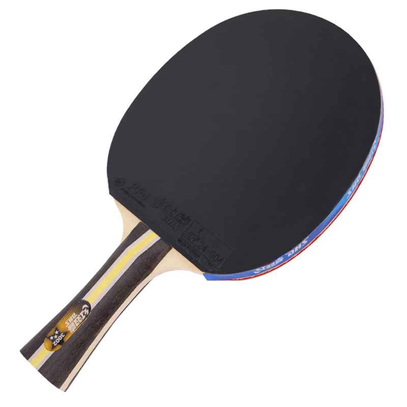 DHS Table Tennis Racket, 3-Star Penhold Grip, Single Racket, Double-Sided Reverse Rubber, Five-Layer Pure Wood H3002, Includes 6 Ping Pong Balls