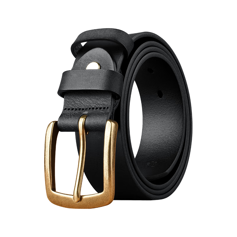 JEEP SPIRIT Men's Business Belt, Brass Vintage Top-Grain Leather Pin Buckle Waistband Trouser Belt, Father's Day Gift for Dad