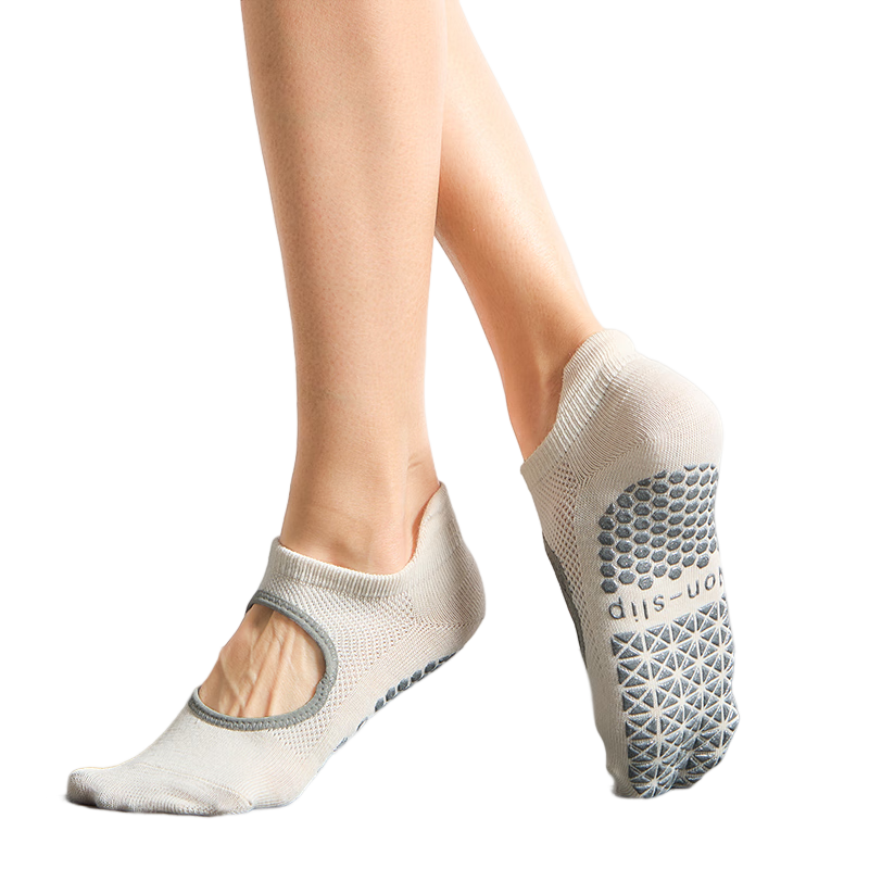 Duweike Yoga Socks, Non-Slip Professional Women's Pilates Training Indoor Special Jump Rope Sports Socks, Milk White Color
