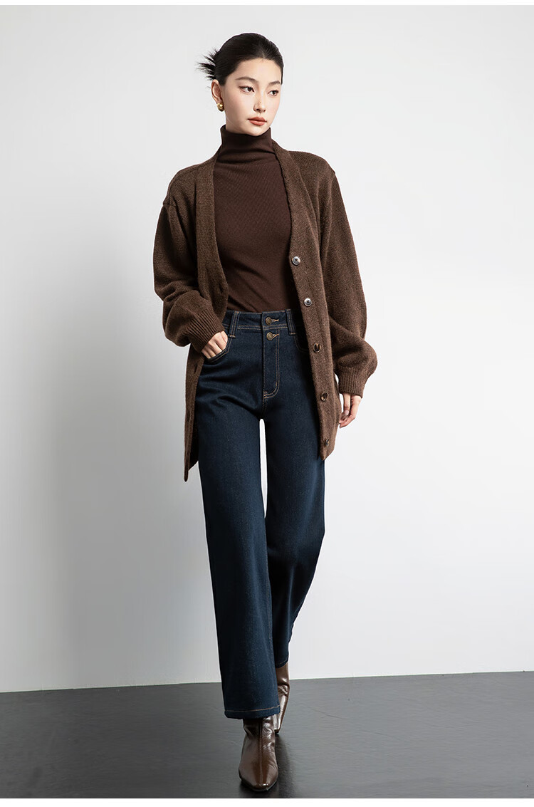 Dme Autumn And Winter New Style High-Waisted Slimming Straight-Leg Cropped Jeans for Women, Khaki Blue, Size 26 3