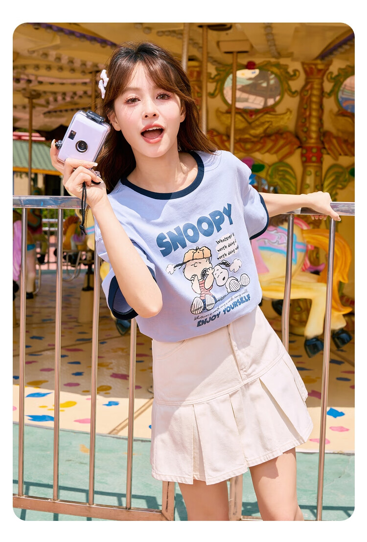 TonLion 2025 Women's Snoopy Colorblock Crew Neck Short Sleeve T-Shirt 9