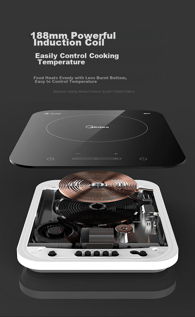 Midea Induction Cooker Ceramic Cooktop, High-Power Household 2200W, Constant Even Heat Technology, Smart Timer, Hot Pot And Stir-Fry Set with Microcrystalline Panel C22-WH2237 10