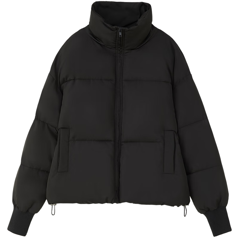 Fluffy Small Bread Winter Lightweight Warm Stand Collar Two-Way Wearing Cotton Jacket with Drawstring Short Women's Cotton Coat