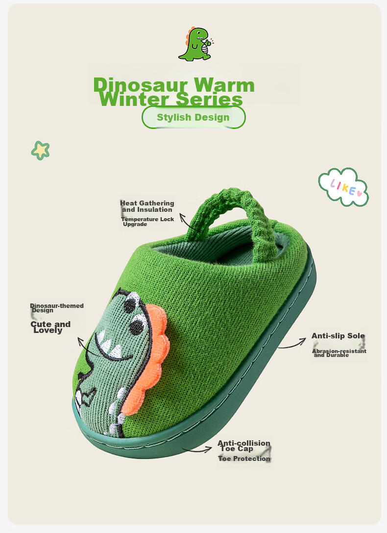 Zhubaba Baby Cotton Slippers, Indoor Home Use, Warm And Non-Slip, for Infants And Toddlers, Autumn Boys Girls, Fall And Winter Cotton Slippers, Green, Size 150 2