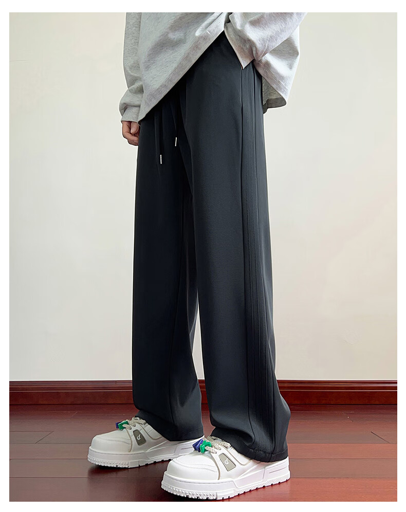 Dingfengbaoluo Casual Pants for Men, Spring And Summer Draping Loose Straight-Leg Trousers, Trendy Wide-Leg Sweatpants DFK28 Black M 10