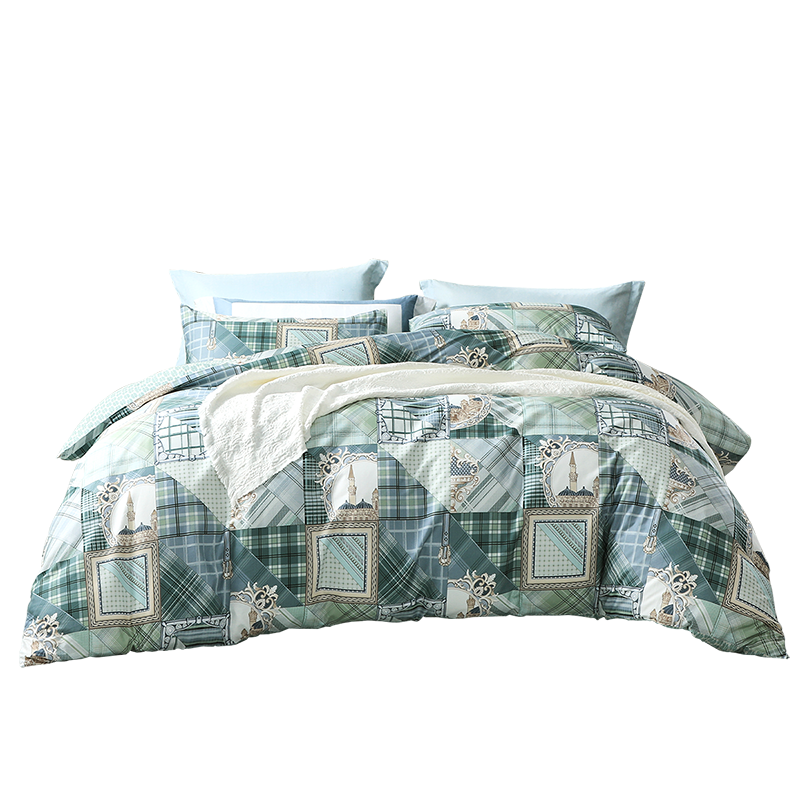 Fuanna 100% Cotton Bedding Set 4-Piece, Neutral Design, Single/Double, Bed Sheet and Duvet Cover, 203×229cm, Green