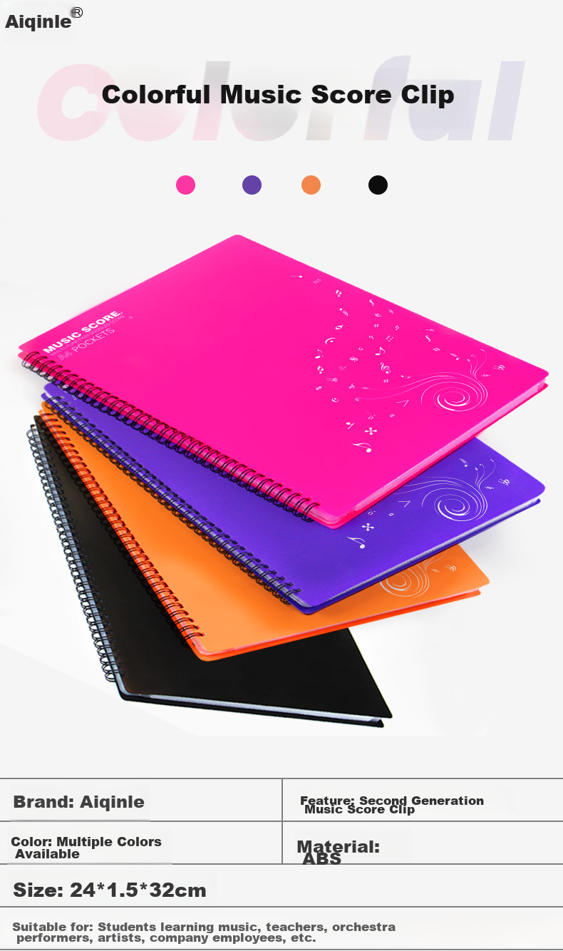 Aiqinle A4 Sheet Music Folder, Full-Size Open, Four Pages, Holds 40 Sheets, Stylish Black Piano Score Folder, Multifunctional And Editable 2