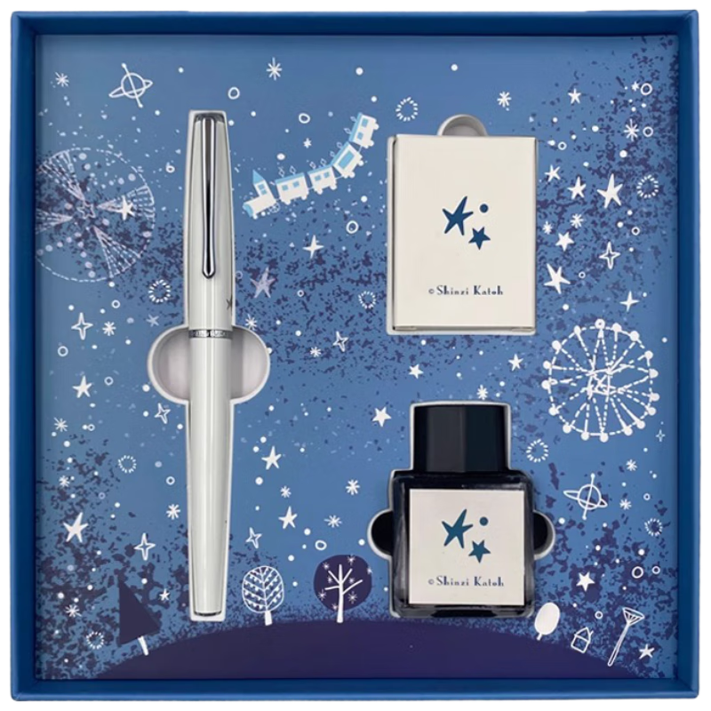 M&G Stationery [Teacher's Day Gift] Katsumi Kato Fountain Pen Set Gift Box for Students, Self-Use, Gifting, Birthday (1 F Nib Fountain Pen + 1 Black Ink Bottle + 5 Black Ink Cartridges)